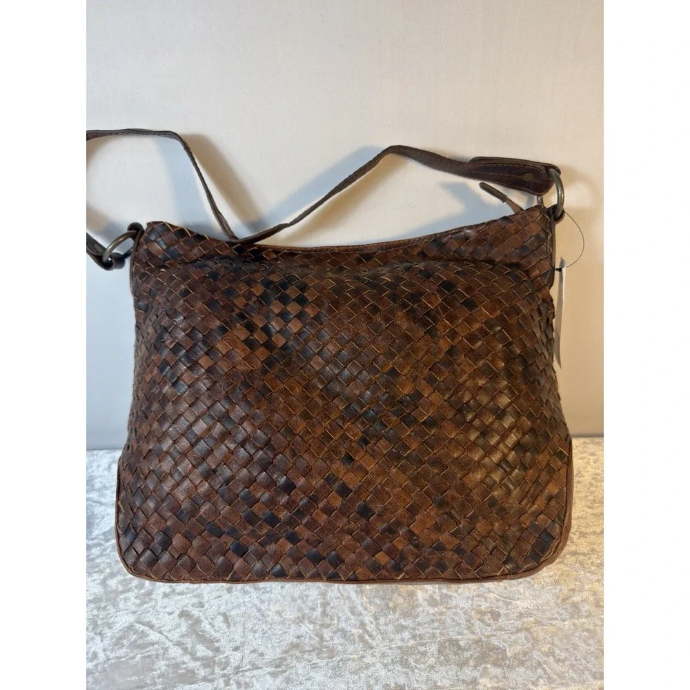 Wilsons Leather Brown Woven Leather Hobo Shoulder Bag Purse Boho NWT